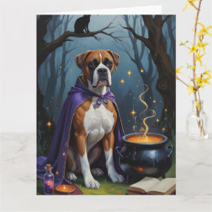 Boxer Dog Whimsical Halloween Painting  Card