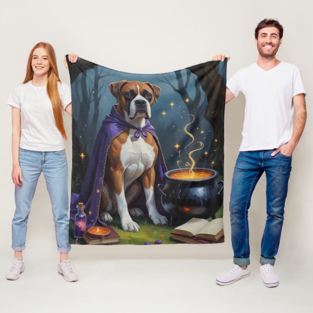 Boxer Dog Whimsical Halloween Painting  Fleece Blanket (In Situ)