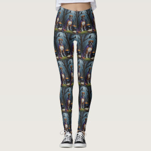 Boxer Dog Whimsical Halloween Painting Leggings