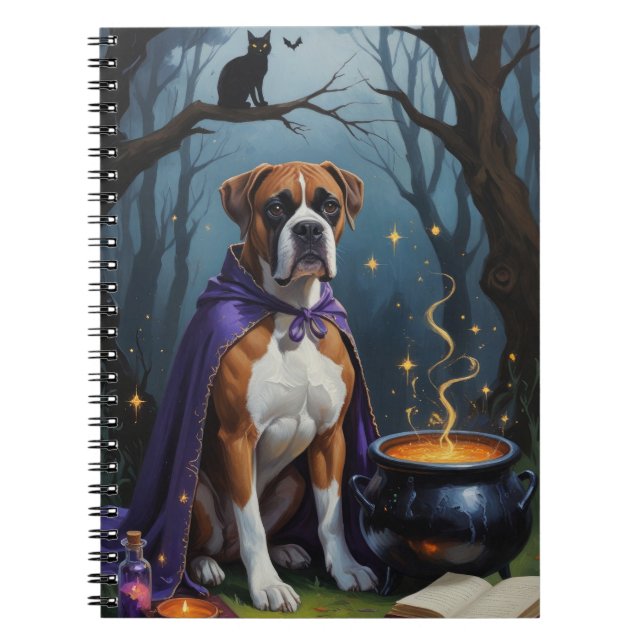 Boxer Dog Whimsical Halloween Painting  Notebook (Front)