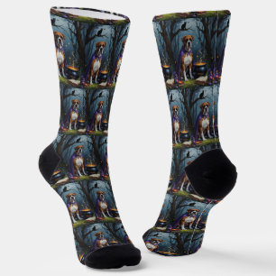 Boxer Dog Whimsical Halloween Painting  Socks