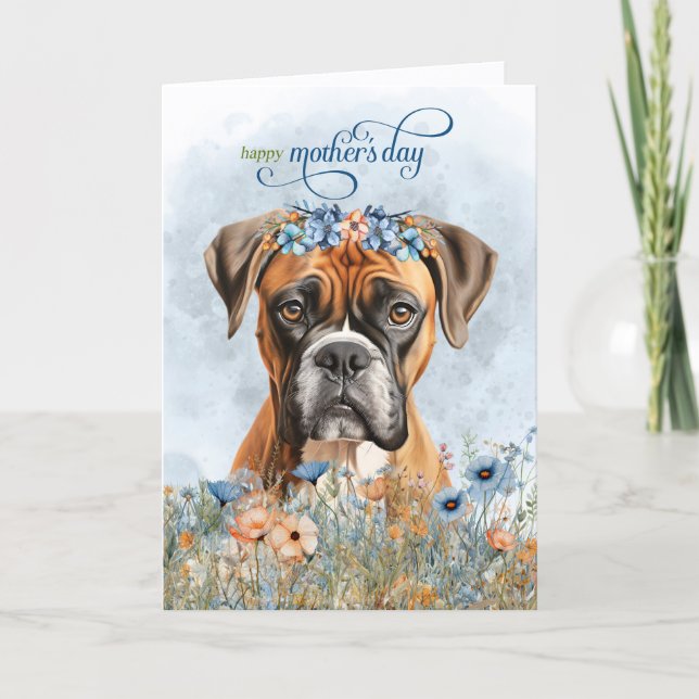 Boxer Dog Wildflowers Mother's Day Holiday Card (Front)