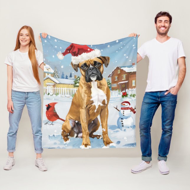 Boxer Dog Winter Wonderland Christmas Joy Fleece Blanket (In Situ)