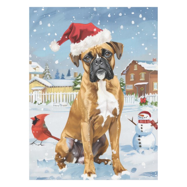 Boxer Dog Winter Wonderland Christmas Joy Tablecloth (Front)