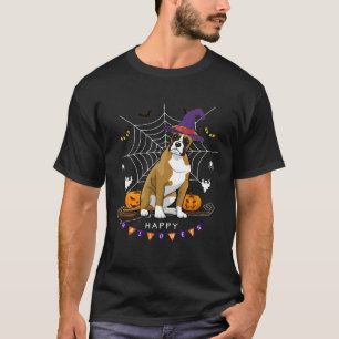 Boxer Dog Witch Pumpkin Halloween Kids Mens Womens T-Shirt
