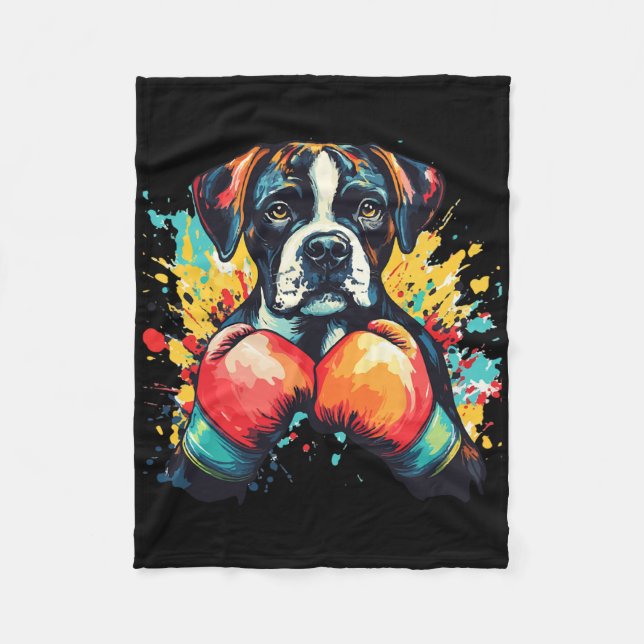 Boxer Dog With Boxing Gloves Colour Splash 1  Fleece Blanket (Front)