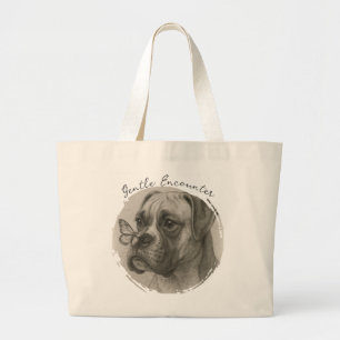 Boxer Dog with Butterfly Gentle Encounter Large Tote Bag