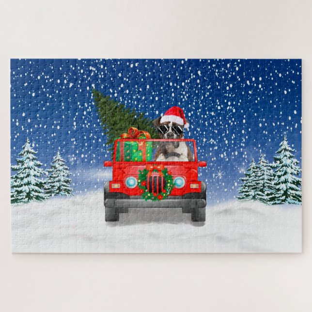 Boxer dog with Christmas gifts Jigsaw Puzzle (Horizontal)