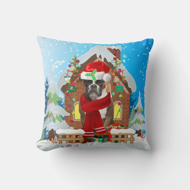 Boxer dog with Christmas gifts Throw Pillow (Front)