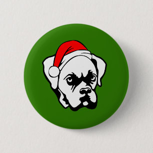 Boxer Dog with Christmas Santa Hat 2 Inch Round Button