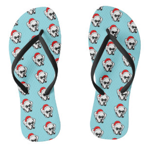 Boxer Dog with Christmas Santa Hat Pattern Flip Flops