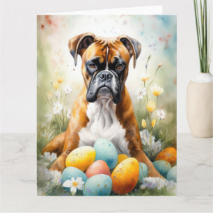 Boxer Dog with Easter Eggs Holiday Card