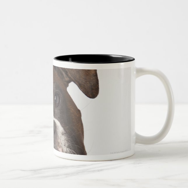 boxer dog with headphones Two-Tone coffee mug (Right)