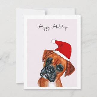 Boxer Dog with Santa Hat Card
