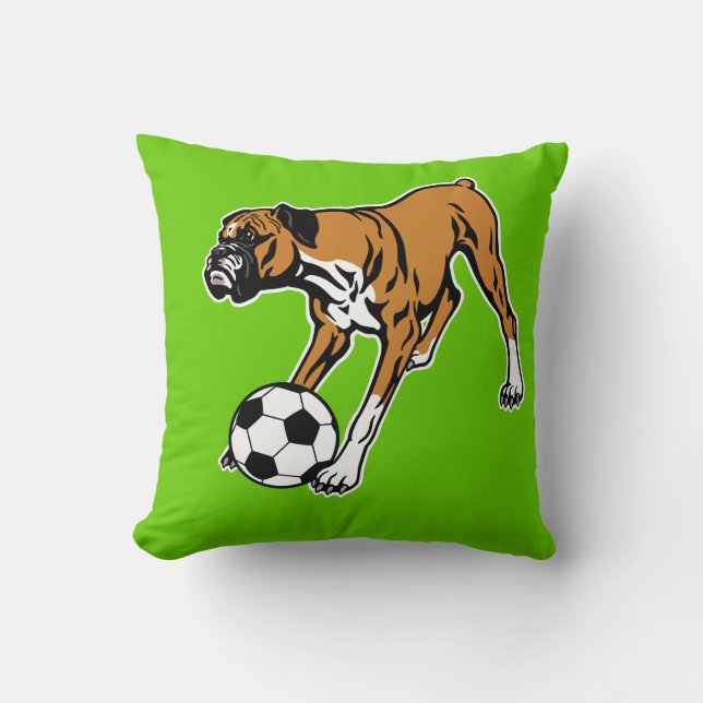 boxer dog with soccer ball throw pillow (Front)
