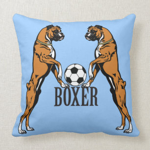 boxer dog with soccer ball throw pillow