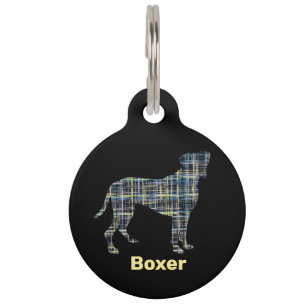Boxer Dog Yellow & Black Grid Line Pet Tag