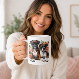 Boxer Dogs And Flowers Coffee Mug