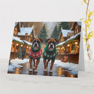 Boxer Dogs Christmas Snow Holiday Card