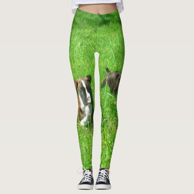 Boxer dogs green art leggings (Front)