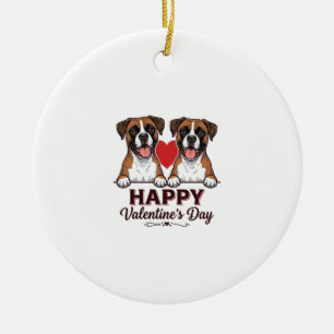 Boxer Dogs Happy Valentines Day Vintage Ceramic Ornament
