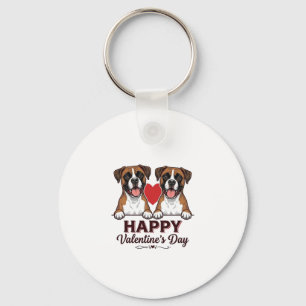 Boxer Dogs Happy Valentines Day Vintage Keychain