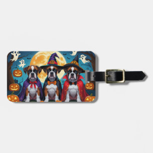 Boxer Dogs Pumpkin Halloween Funny Luggage Tag