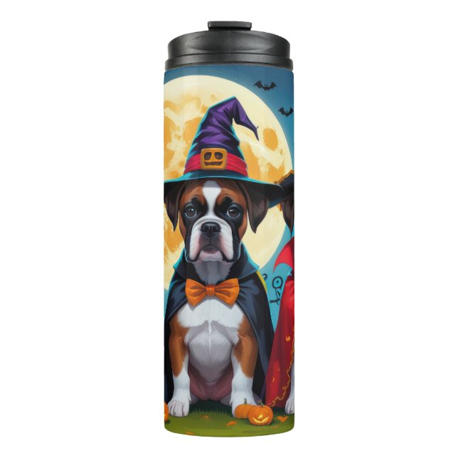 Boxer Dogs Pumpkin Halloween Funny Thermal Tumbler (Front)