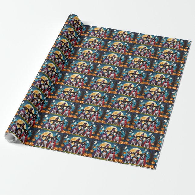Boxer Dogs Pumpkin Halloween Funny Wrapping Paper (Unrolled)