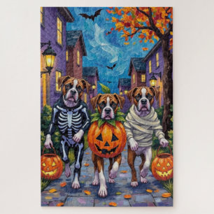 Boxer Dogs Trick-or-Treating in Halloween Costumes Jigsaw Puzzle