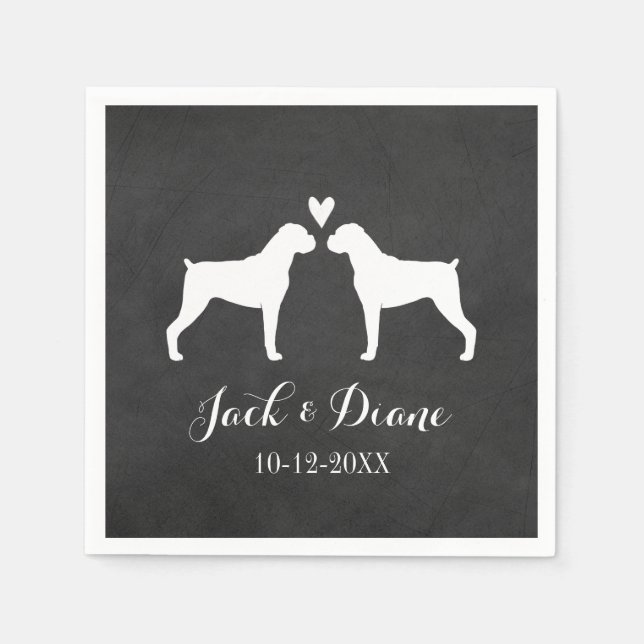 Boxer Dogs Wedding Couple with Custom Text Napkin (Front)