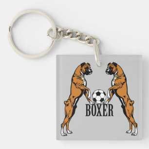 boxer dogs with soccer ball keychain