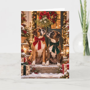 Boxer Duo Mistletoe Christmas Card