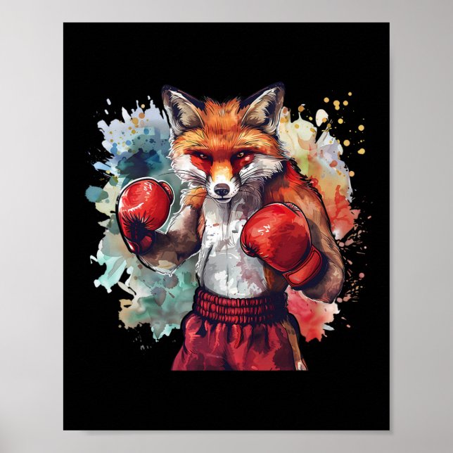 Boxer Fox With Boxing Gloves Kickboxing Funny Boxi Poster (Front)