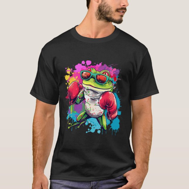Boxer Frog With Boxing Gloves Kickboxing Funny Box T-Shirt (Front)
