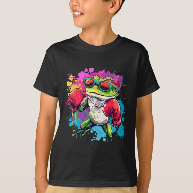 Boxer Frog With Boxing Gloves Kickboxing Funny Box T-Shirt (Front)