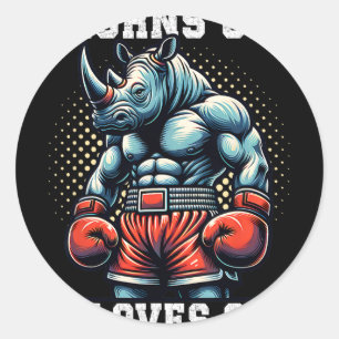Boxer Gift Heavyweight Champion Gloves On Rhino Bo Classic Round Sticker