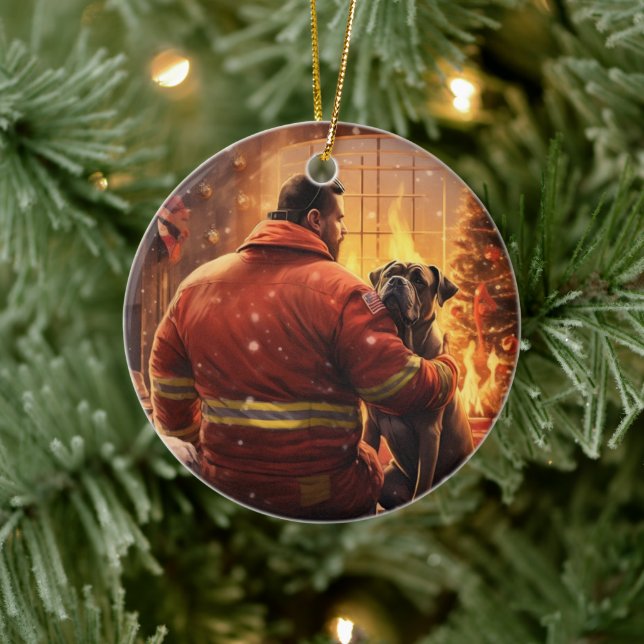 Boxer Gift, Pet Gift, Dog Fireman, Christmas Gift  Ceramic Ornament (Tree)