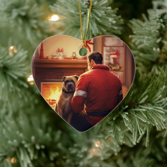 Boxer Gift, Pet Gift, Dog Fireman, Christmas Gift  Ceramic Ornament (Tree)