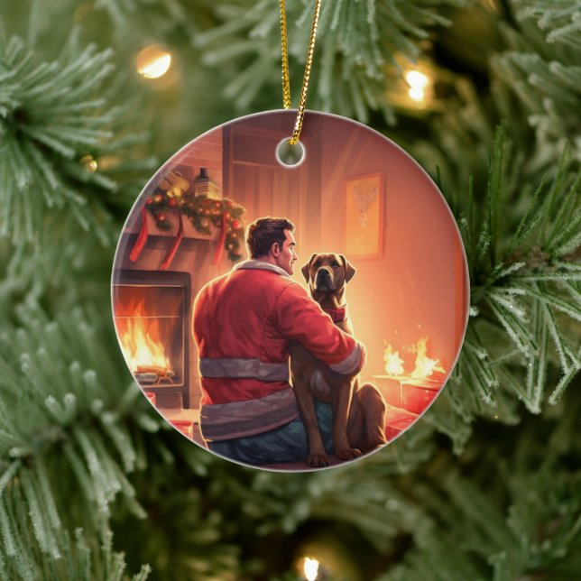 Boxer Gift, Pet Gift, Dog Fireman, Christmas Gift  Ceramic Ornament (Tree)