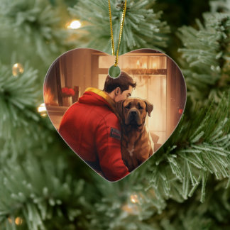 Boxer Gift, Pet Gift, Dog Fireman, Christmas Gift  Ceramic Ornament