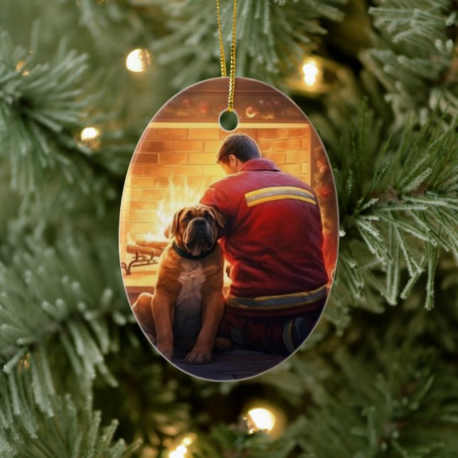 Boxer Gift, Pet Gift, Dog Fireman, Christmas Gift  Ceramic Ornament (Tree)