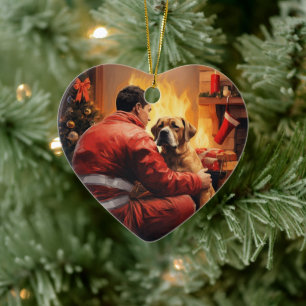 Boxer Gift, Pet Gift, Dog Fireman, Christmas Gift Ceramic Ornament