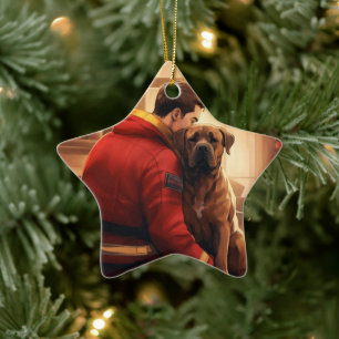 Boxer Gift, Pet Gift, Dog Fireman, Christmas Gift  Ceramic Ornament