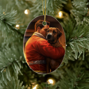 Boxer Gift, Pet Gift, Dog Fireman, Christmas Gift  Ceramic Ornament