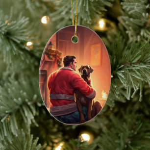 Boxer Gift, Pet Gift, Dog Fireman, Christmas Gift  Ceramic Ornament