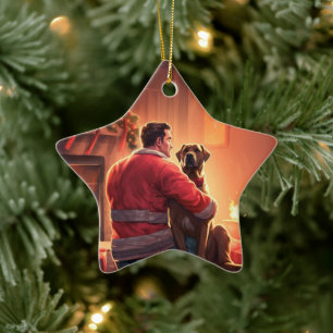 Boxer Gift, Pet Gift, Dog Fireman, Christmas Gift  Ceramic Ornament
