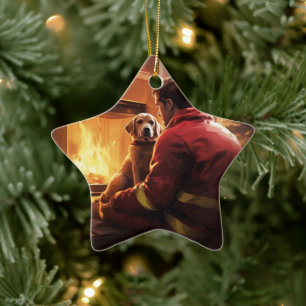 Boxer Gift, Pet Gift, Dog Fireman, Christmas Gift Ceramic Ornament