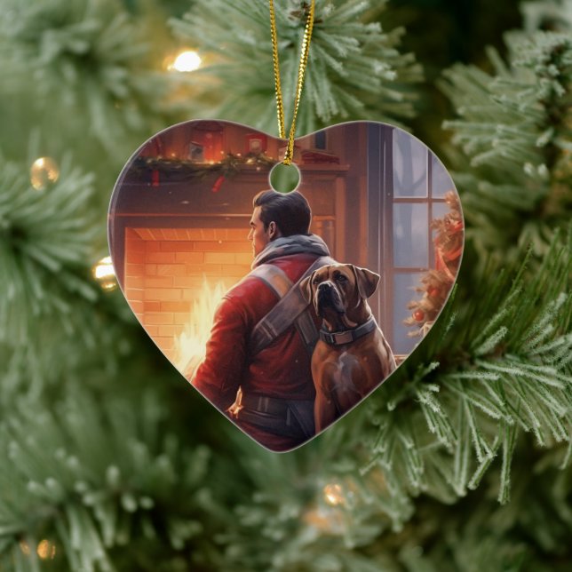Boxer Gift, Pet Gift, Dog Fireman, Christmas Gift  Ceramic Ornament (Tree)