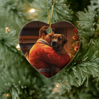Boxer Gift, Pet Gift, Dog Fireman, Christmas Gift  Ceramic Ornament
